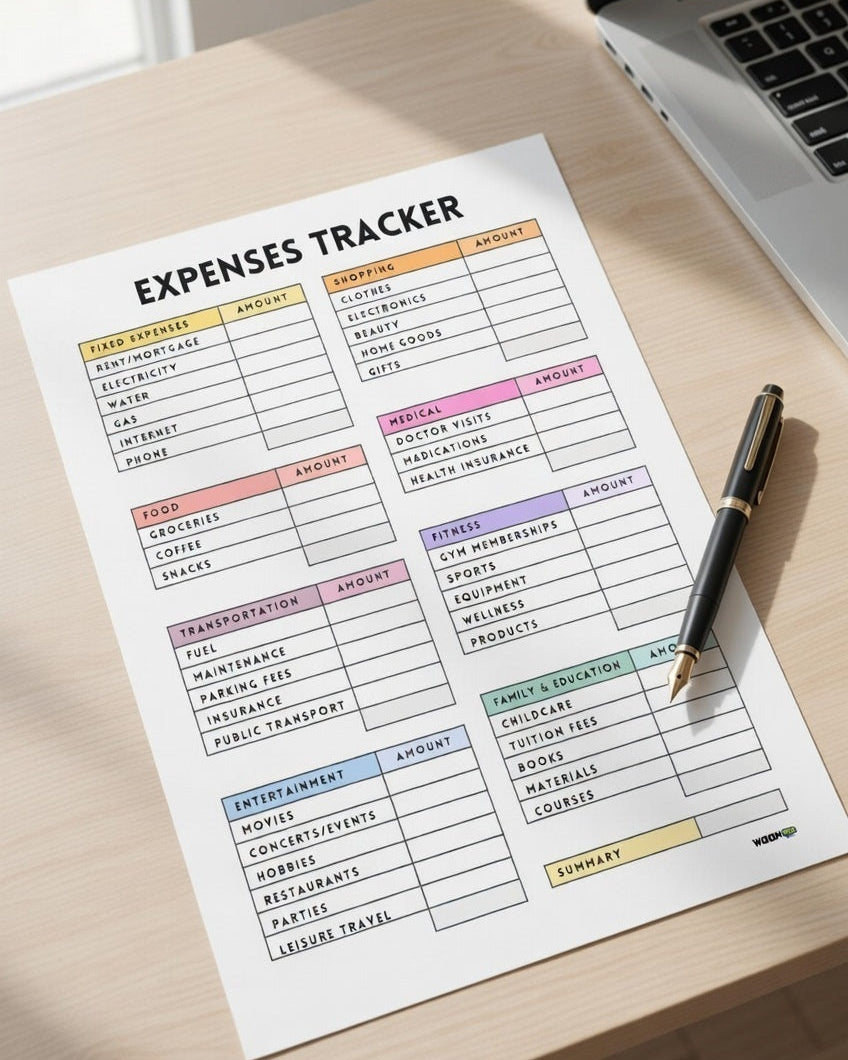 Cute Pastel Expense Tracker | Monthly Spending Log & Budget Planner Sheet