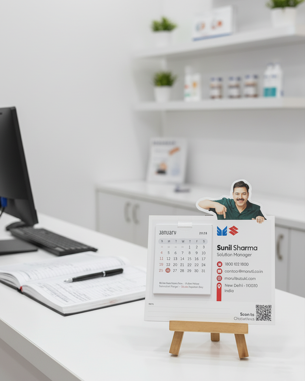 BrandDesk - Custom Business Mini Desk Calendar 2026 With Wooden Stand