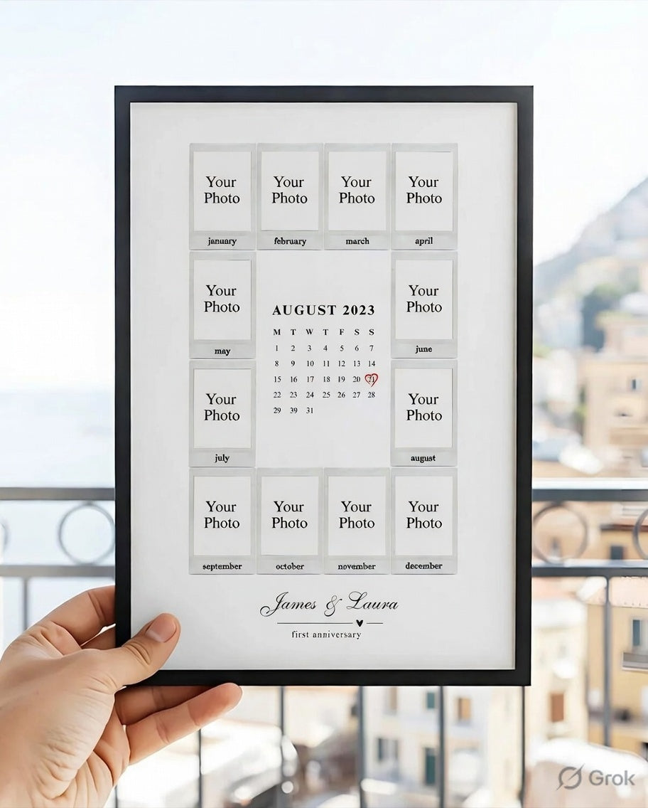 Personalized 12 Photo Calendar Poster – Custom Memory Frame