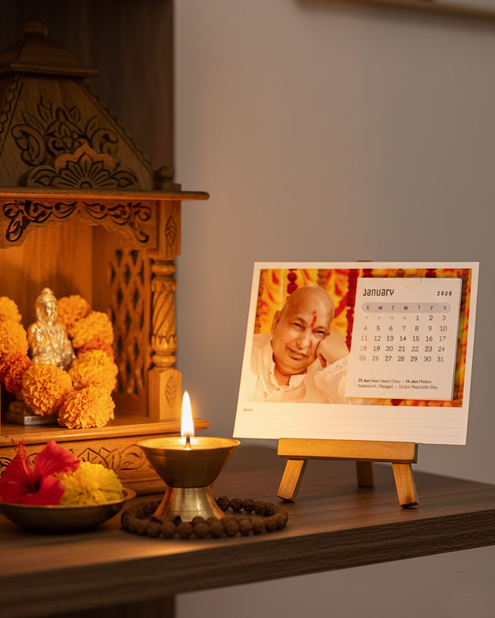 Personalized Memories One Photo Mini Desk Calendar 2026 With Wooden Stand