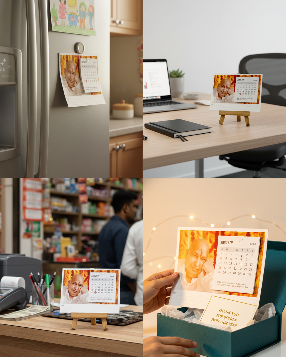Personalized Memories One Photo Mini Desk Calendar 2026 With Wooden Stand