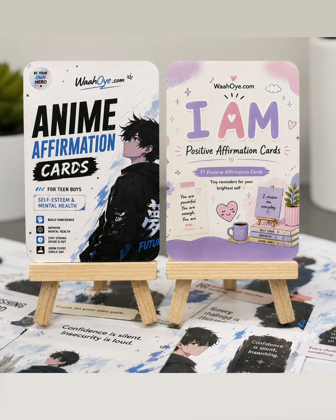 Anime Motivation Pack of 2 COMBO - Anime Affirmation, “I AM” Positive Affirmation Cards