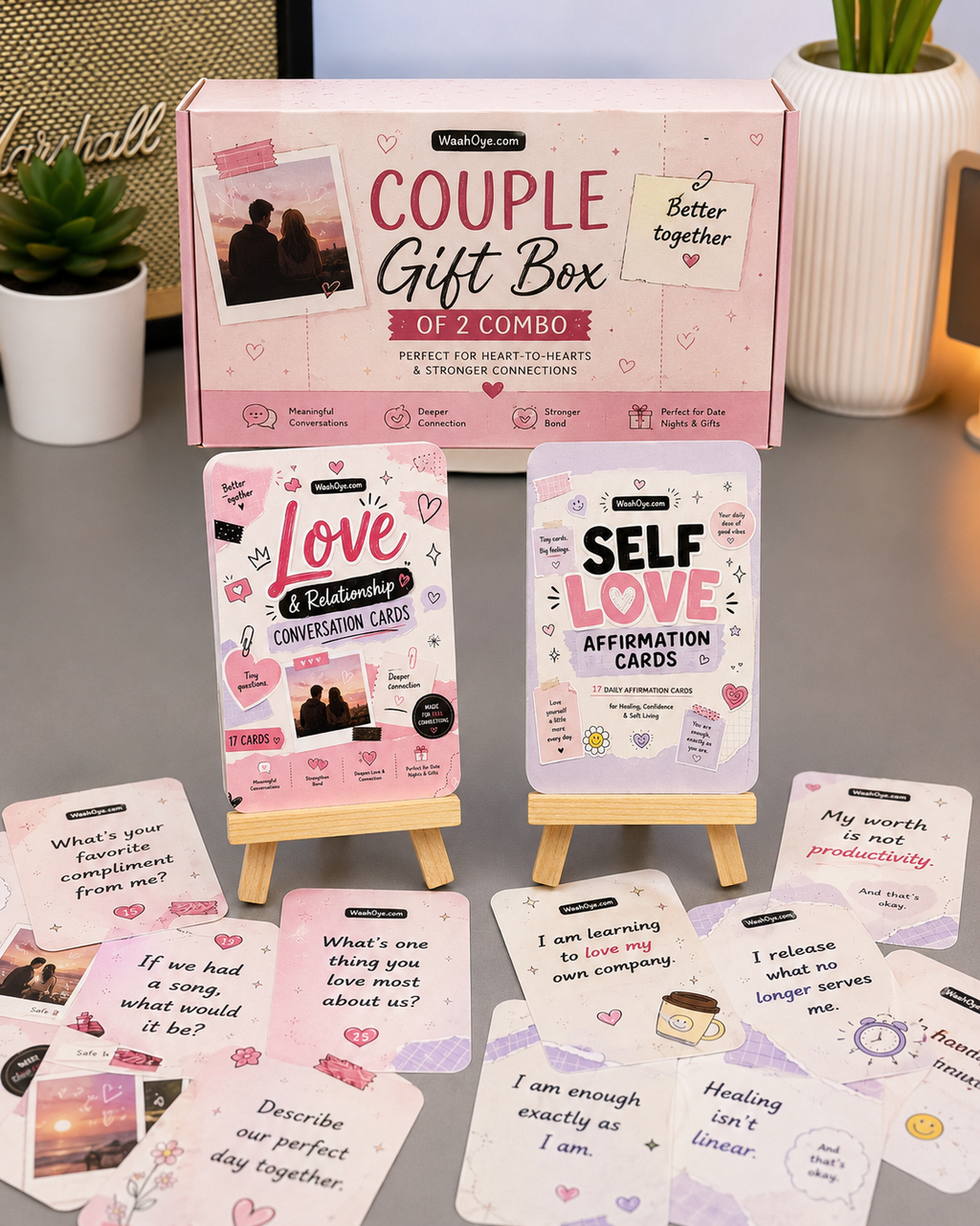 Couple Gift Box of 2 COMBO - Love & Relationship Conversation, Self Love Affirmation Cards