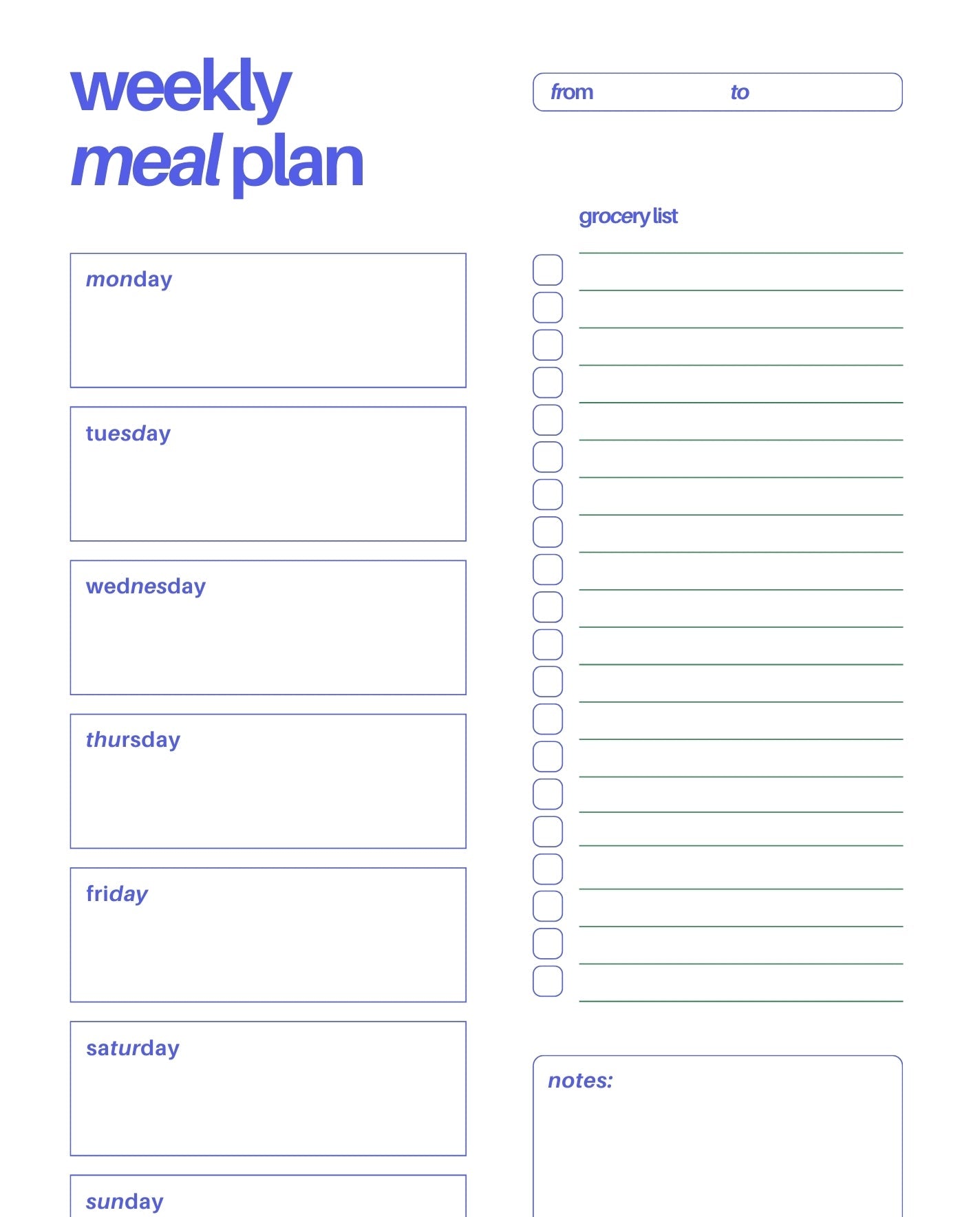 Weekly Meal Planner – Weekly Meal Plan & Grocery List