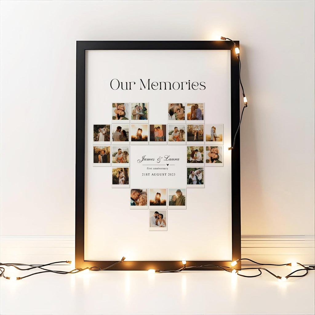 Personalised Anniversary Print, Custom Heart Photo Collage, First Anniversary Gift, Polaroid Wall Print, Memorable Gift, One Year Gift