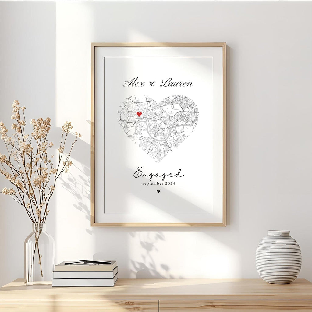 Personalised Engagement Print, Custom Map Print, Engagement Gift, Couple Map, City Print, Locator Map, City Map, Engagement Map, Map Print