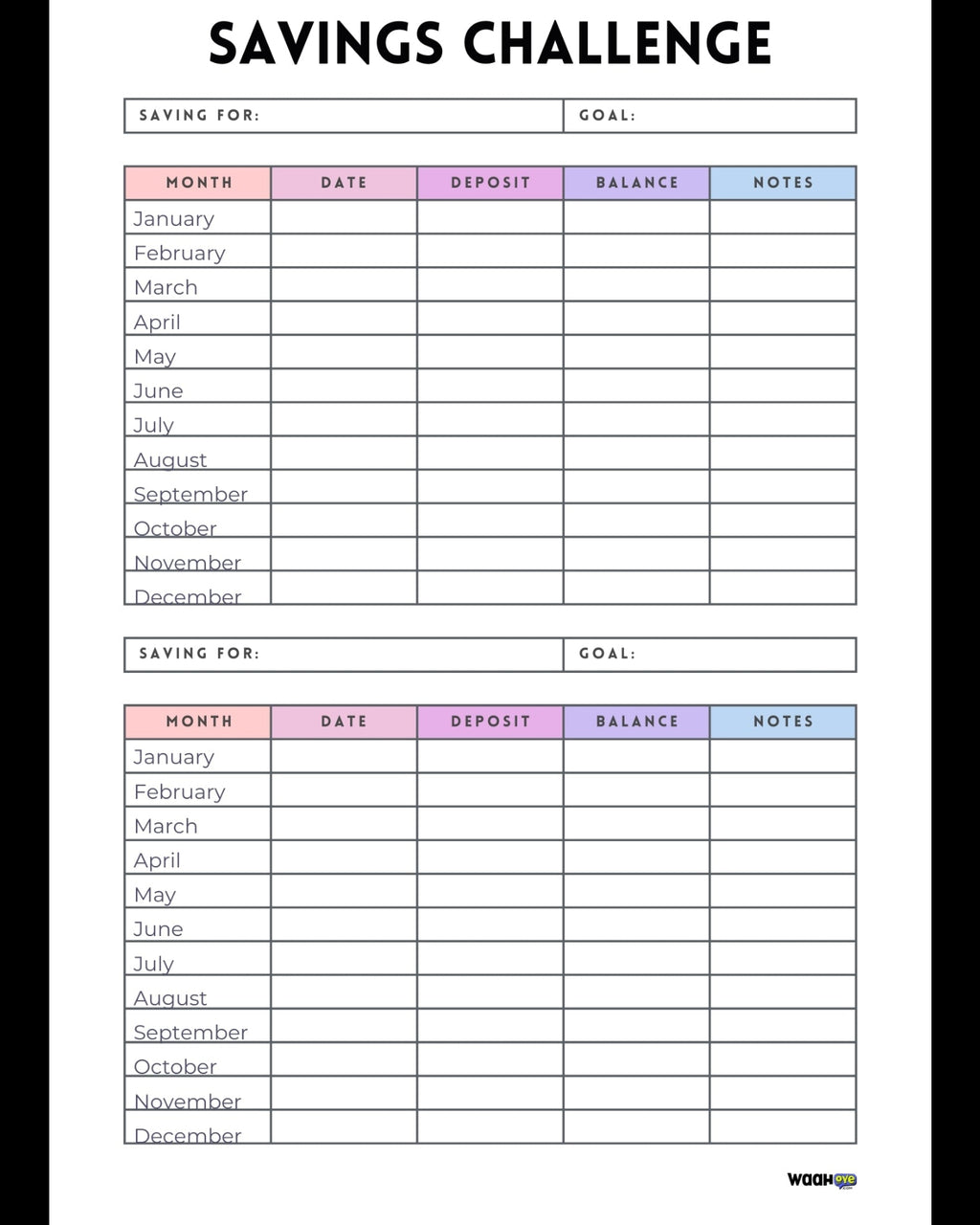 Savings Challenge Planner – Money Saving Tracker | Budget & Financial Goal Planner