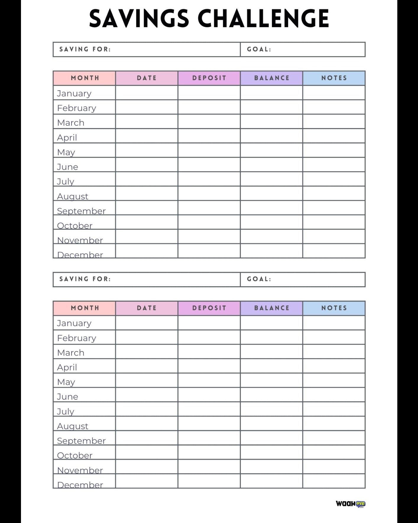 Savings Challenge Planner – Money Saving Tracker | Budget & Financial Goal Planner