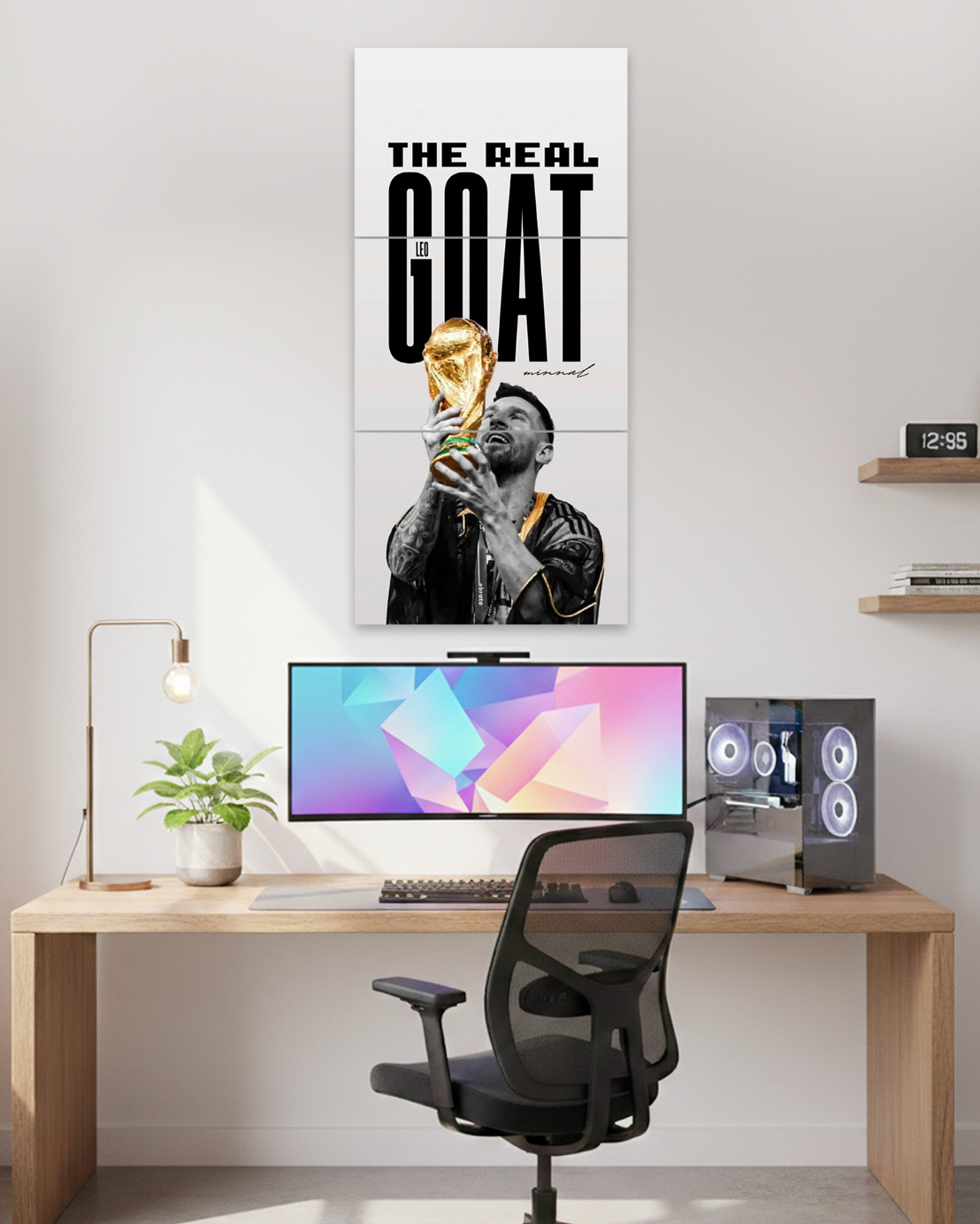 The Real GOAT | Messi Football Vertical Split Wall Poster | 3 Piece Set