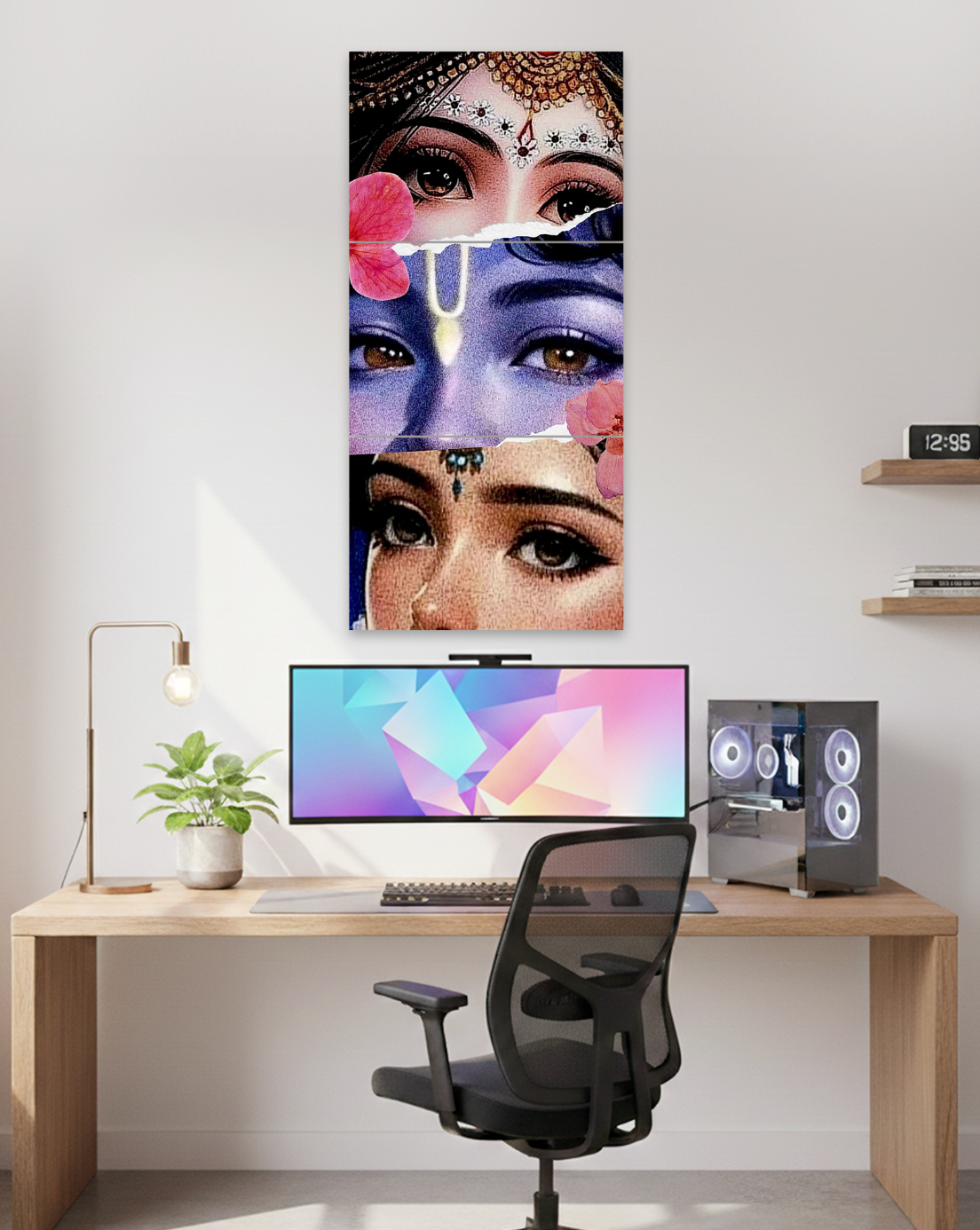 Divine Drishti | Radha Krishna Vertical Split Wall Poster | 3 Piece Set