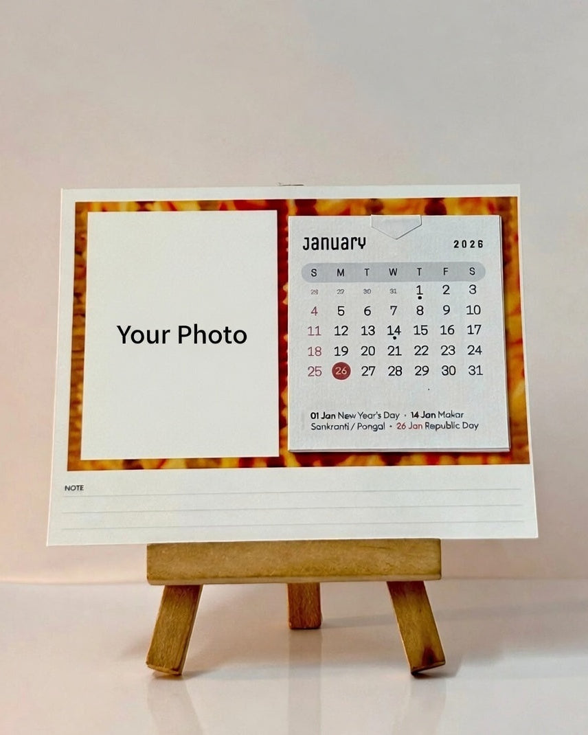 Personalized Memories One Photo Mini Desk Calendar 2026 With Wooden Stand