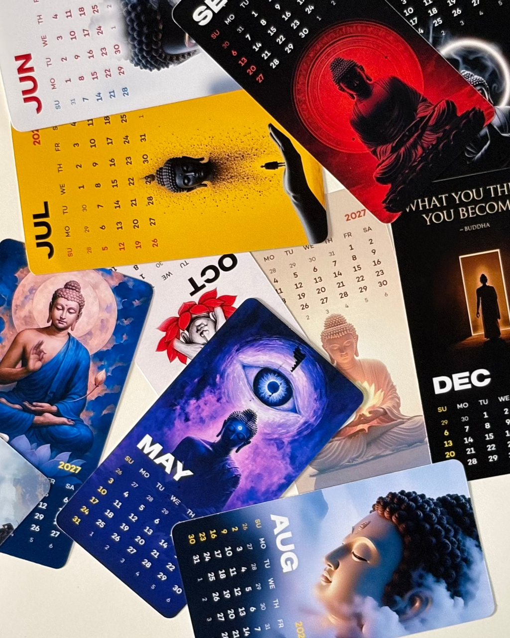 Collection of monthly calendar cards on a light background