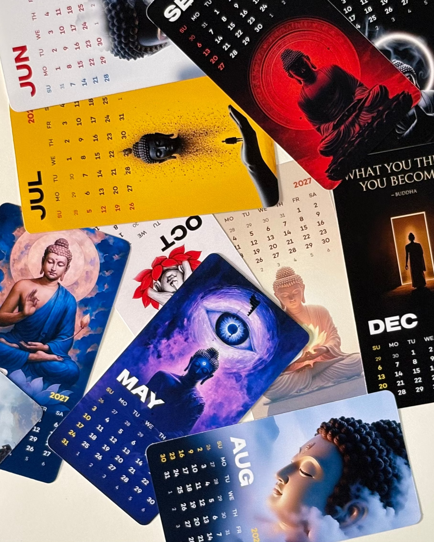 Collection of monthly calendar cards on a light background