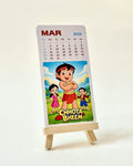 Calendar for March 2024 featuring Chhota Bheem on a stand with a white background