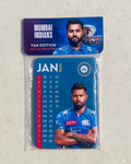 Packaged calendar with Mumbai Indians branding on a light gray background