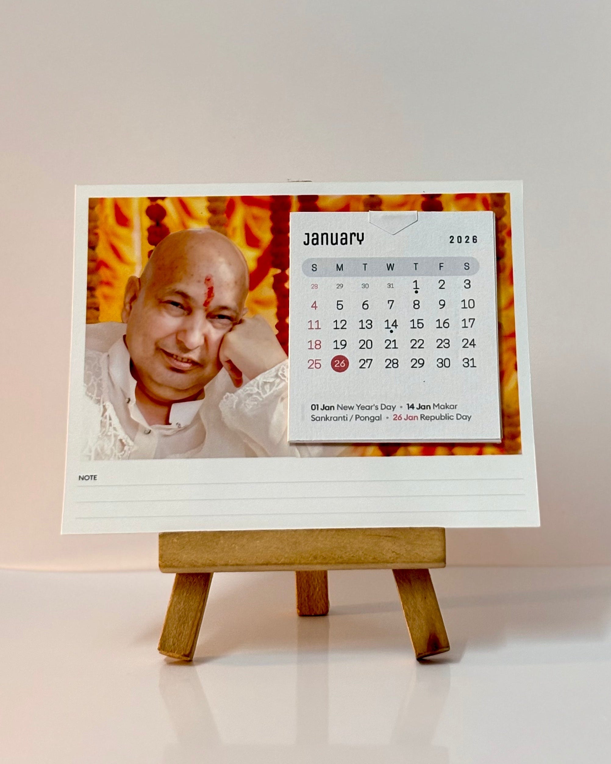 Personalized Memories One Photo Mini Desk Calendar 2026 With Wooden Stand