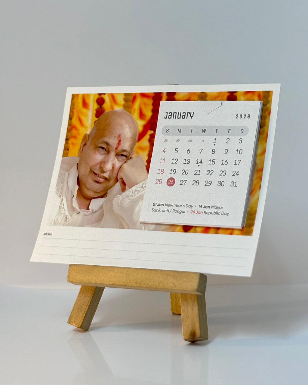 Personalized Memories One Photo Mini Desk Calendar 2026 With Wooden Stand