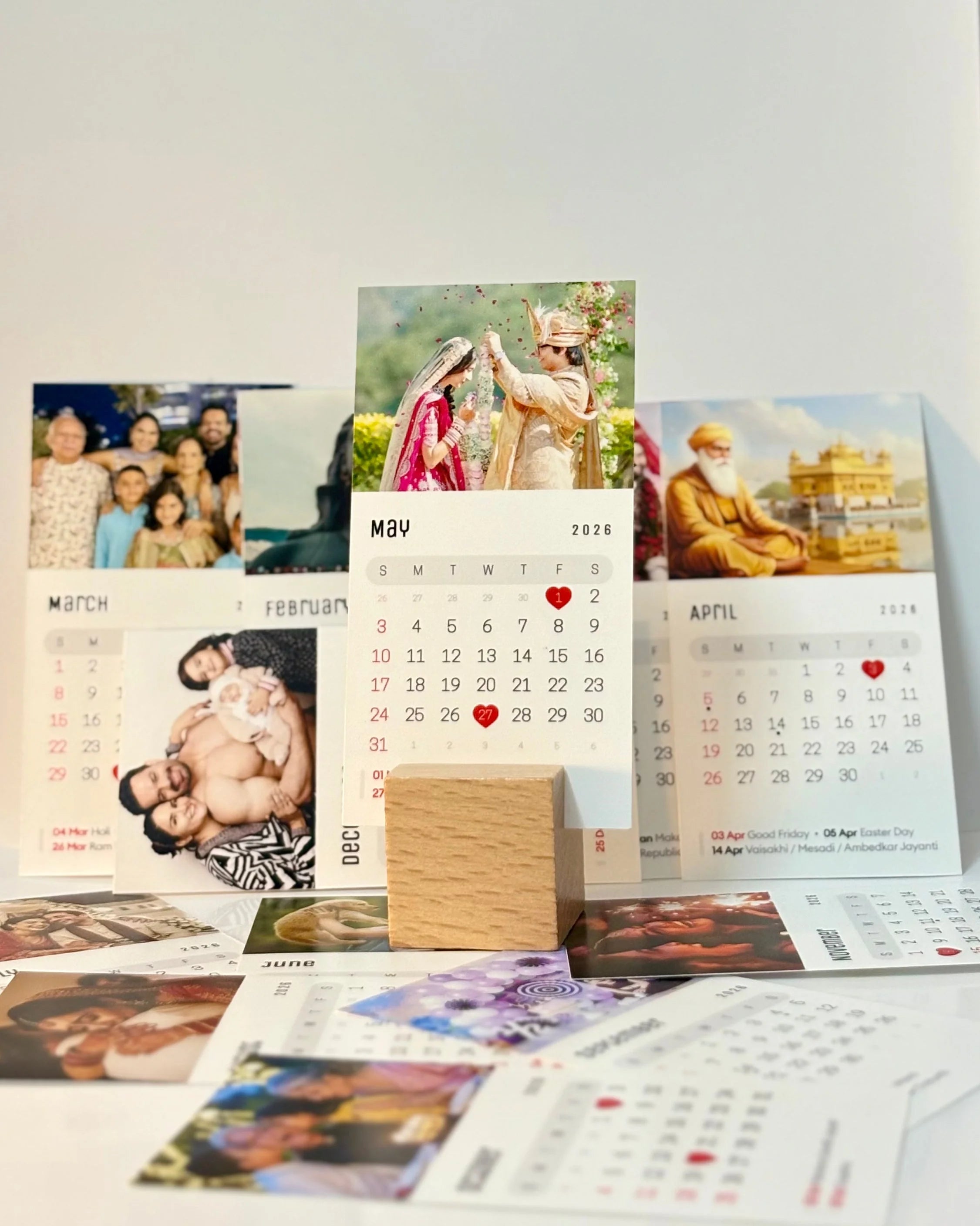 Personalized Photos Mini Desk Calendar 2026 With Wooden Stand