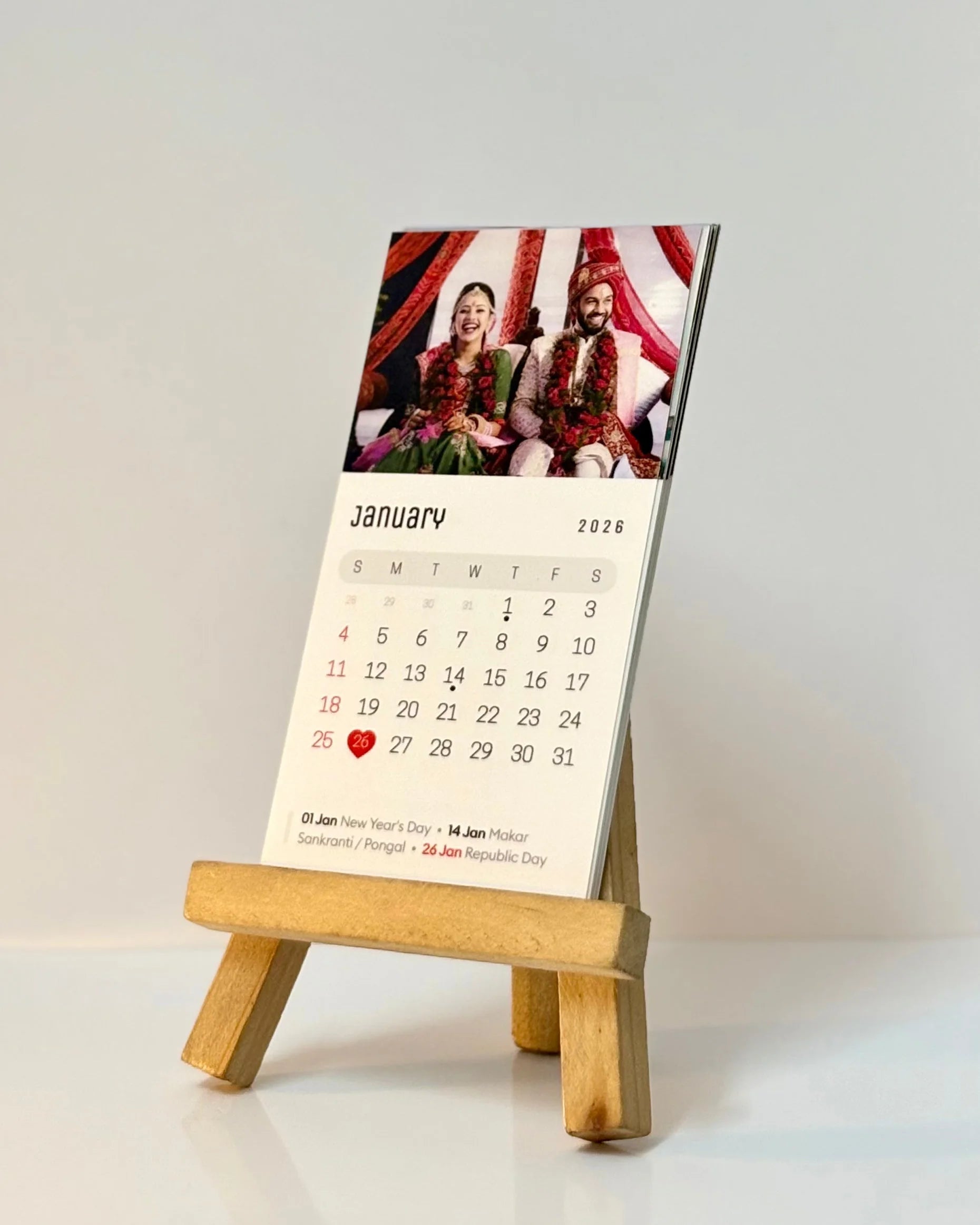 Personalized Photos Mini Desk Calendar 2026 With Wooden Stand