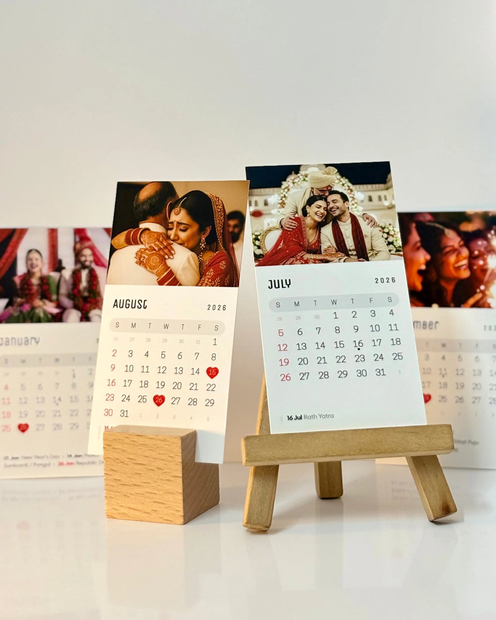 Personalized Photos Mini Desk Calendar 2026 With Wooden Stand