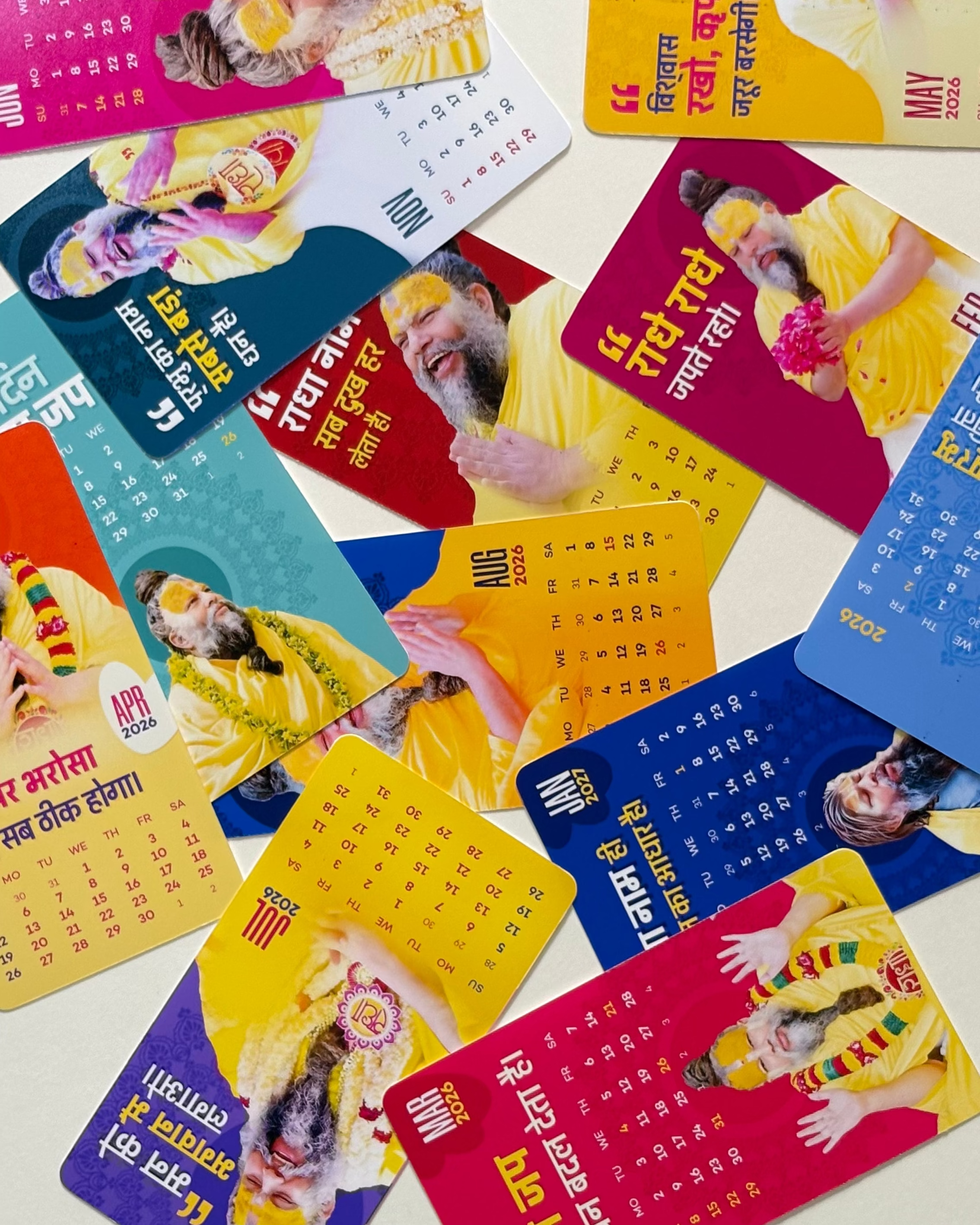 Colorful cards with images and text on a white background